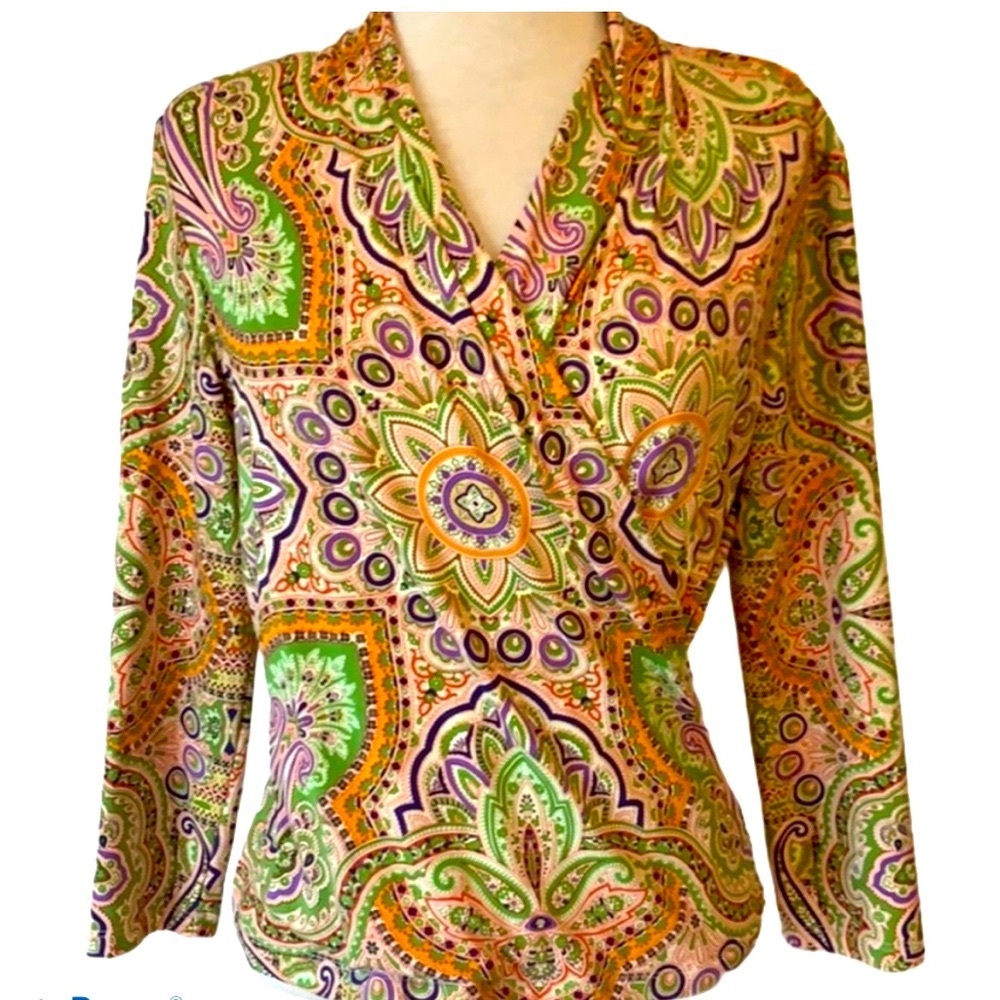 J. McLaughlin Catalina Cloth Faux Wrap Paisley Print Top S